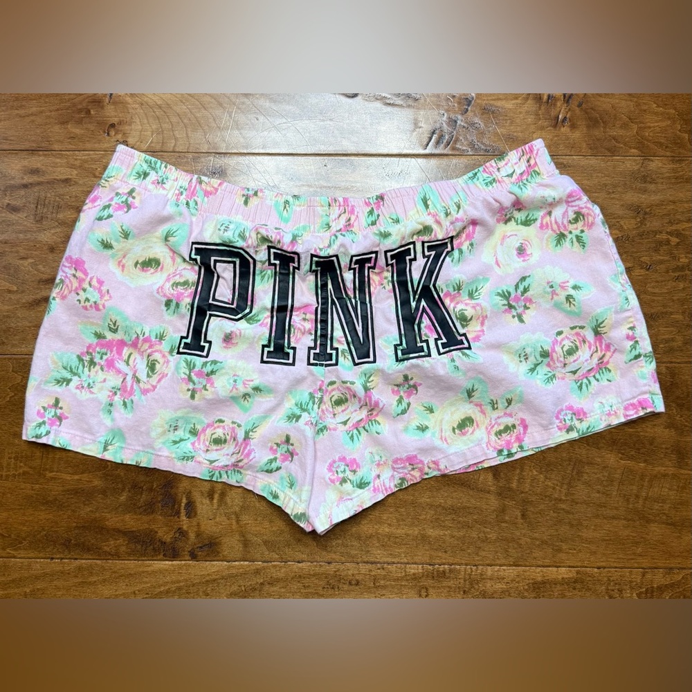 PINK VS Y2K Logo Shorts Floral Boyfriend Lounge Small Pink